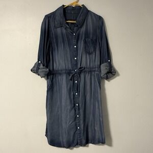 Lee‎ Platinum Label Denim Shirt Dress Blue Chambray Roll Tab Sleeves Womens 10